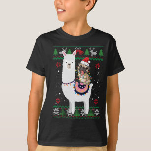 Camiseta Engraçado Pug Riding Llama Natal Gifts Pug Xmas ug