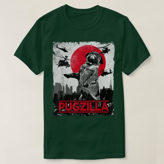 Camiseta Engraçado Pugzilla Pug (Frente do Design)