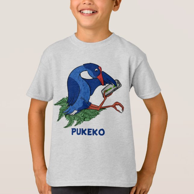 Camiseta Engraçado Pukeko com telefone celular (Frente)