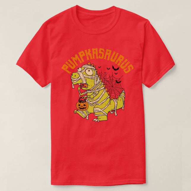 Camiseta Engraçado Pumpkasaurus Pumpkin Dinossaur Mummy Hal (Frente do Design)
