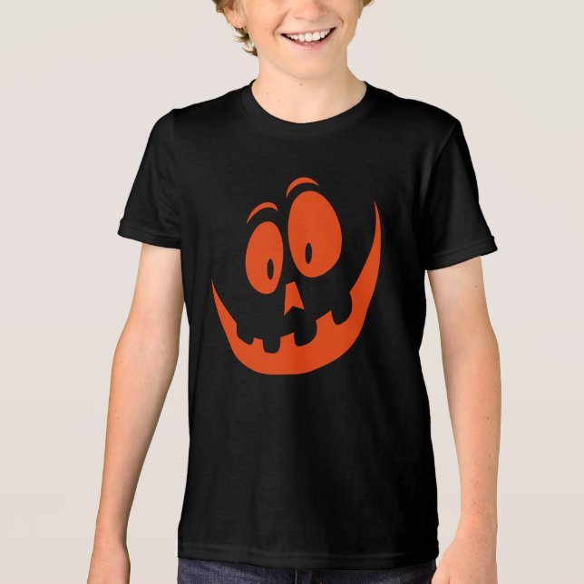 Camiseta Engraçado Pumpkin Jack O Lanterna Rosto Halloween (Frente)