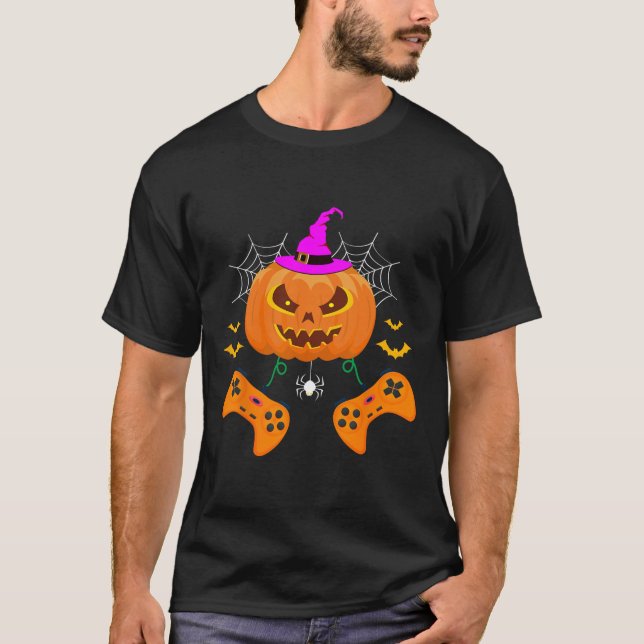 Camiseta Engraçado Pumpkin Jack O Lanterna Video Gamer (Frente)