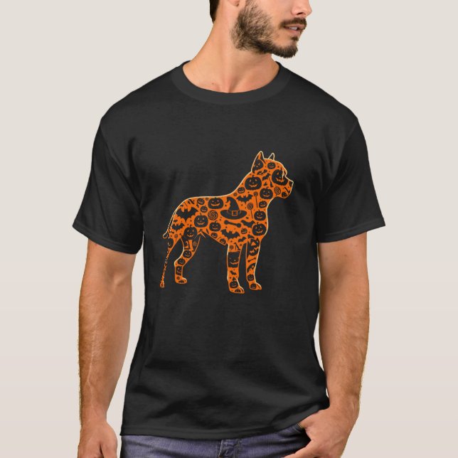 Camiseta Engraçado Pumpkin Pitbull Candy Candy Cachorro Dia (Frente)