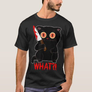 Camiseta Engraçado Que_ Gato Preto de Halloween Esfaqueia G