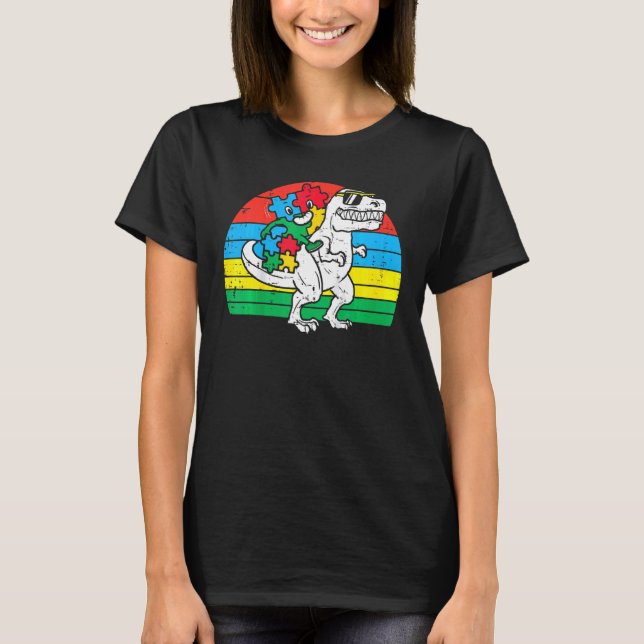 Camiseta Engraçado Quebra-cabeça de Dinossauro Piece Autism (Frente)