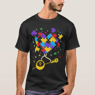 Camiseta Engraçado Quebra-cabeça do Coração Lacrosse Autism