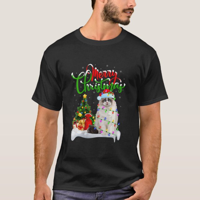 Camiseta Engraçado Ragdoll Cat Lover Xmas Lighting Ragdoll  (Frente)