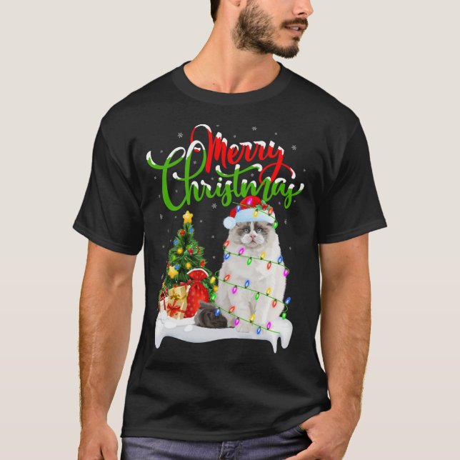 Camiseta Engraçado Ragdoll Cat Lover Xmas Lighting Ragdoll  (Frente)