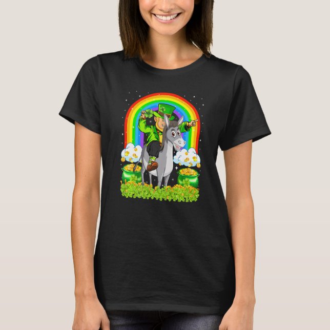 Camiseta Engraçado Rainbow Leprechaun Riding Mule Rua de Pa (Frente)