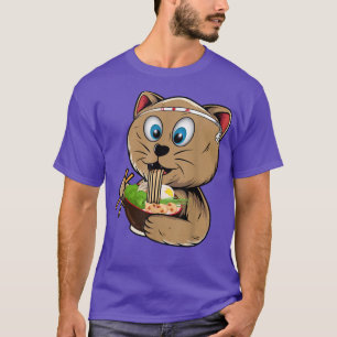 Camiseta Engraçado Ramen Kawaii Cat Comendo Noodles Japones