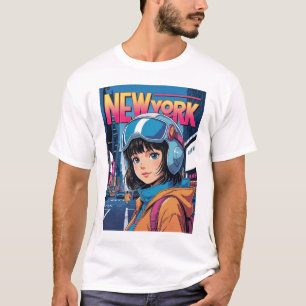 Camiseta Engraçado Rapariga Vintage Cartão de Posto New Yor
