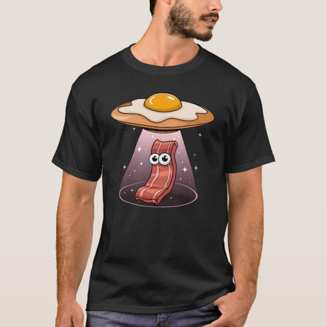 Camiseta Engraçado Rapto de Bacon por Ovo Ovni Cute Brechfa (Frente)