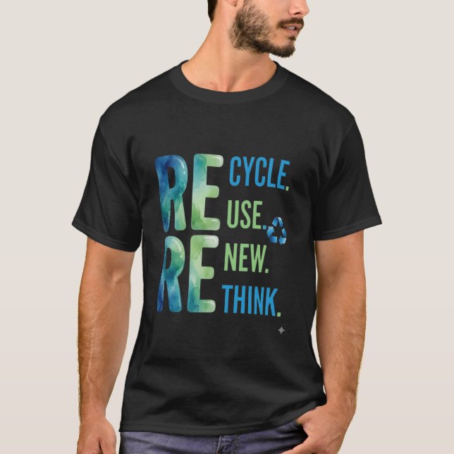 Camiseta engraçado Reduzir Reutilizar Reciclar Ecológico (Frente)