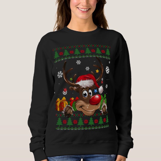Camiseta Engraçado Reindeer Amante Santa Hat Feia De Natal (Frente)