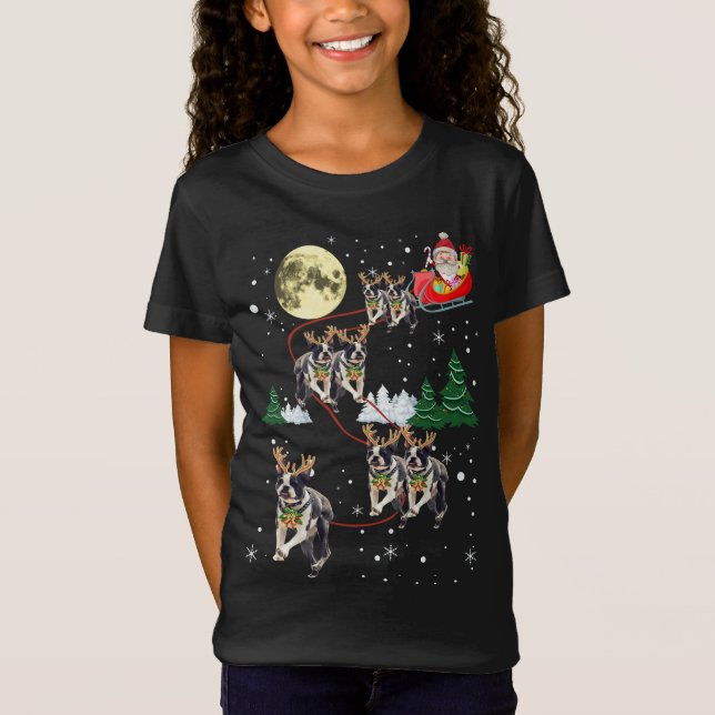 Camiseta Engraçado Reindeer Boston Terriers Natal Dog (Frente)