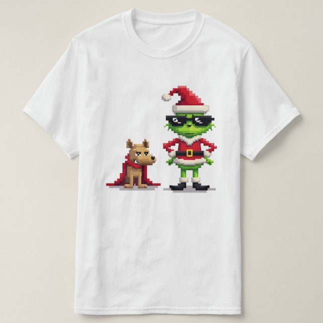Camiseta Engraçado Reindeer de Natal e Max Pixel Art Tee | (Frente do Design)