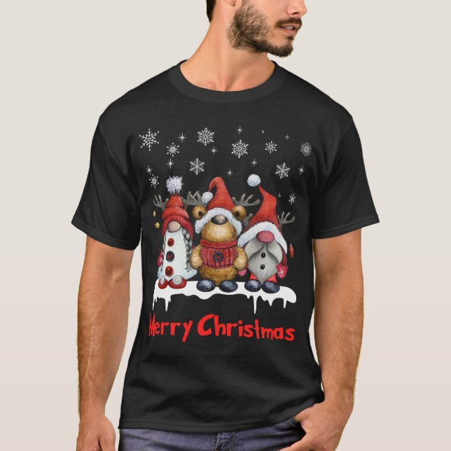 Camiseta Engraçado Reindeer Gnomos Natal (Frente)