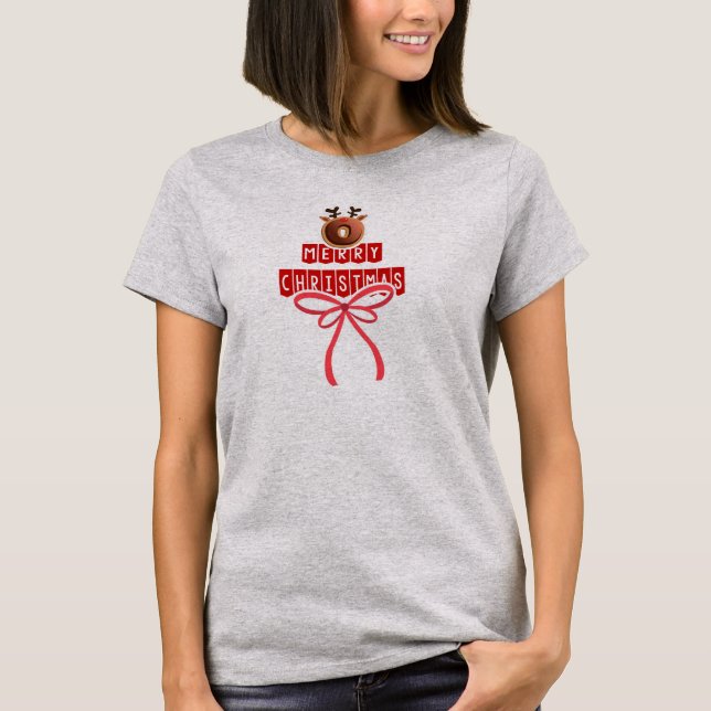 Camiseta Engraçado Reindeer Rosquinha Moderno Feliz Natal (Frente)