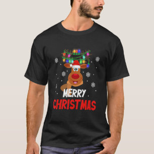 Camiseta Engraçado Reindeer Santa Hat Xmas Luzes Feliz Nata