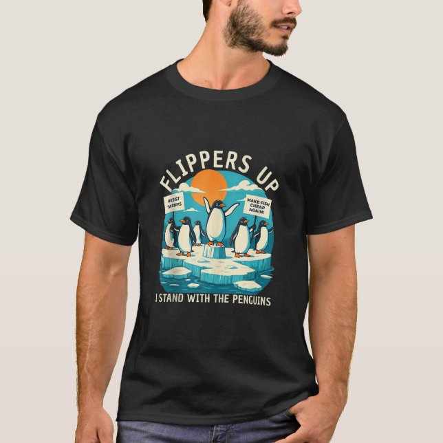 Camiseta Engraçado Resiste Pinguins Protestam Pinguim Contr (Frente)