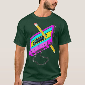 Camiseta Engraçado Retro 80s Cassette Tape Pencil Throwback