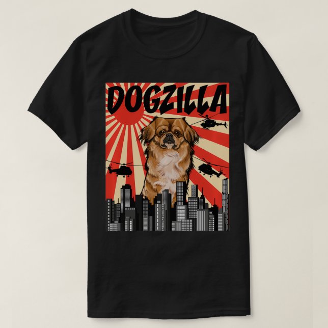 Camiseta Engraçado Retro Japonês Dogzilla Pekingese Pullove (Frente do Design)