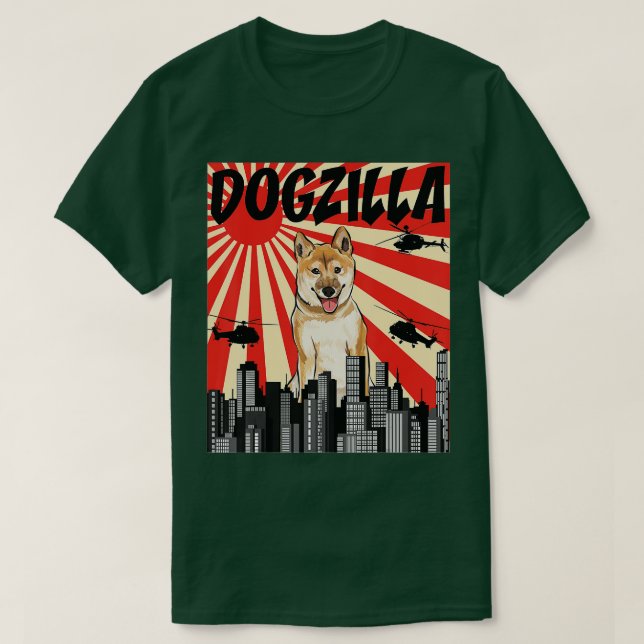 Camiseta Engraçado Retro Japonês Dogzilla Shiba Inu (Frente do Design)