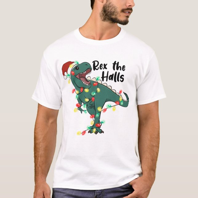 Camiseta Engraçado Rex De Natal Os Halls T-rex (Frente)