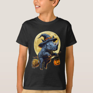 Camiseta Engraçado Rhino Witch Hat Pumpkin Halloween Costum