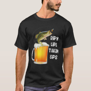 Camiseta Engraçado Rip em Lábios Pegando Pistas de Pesca