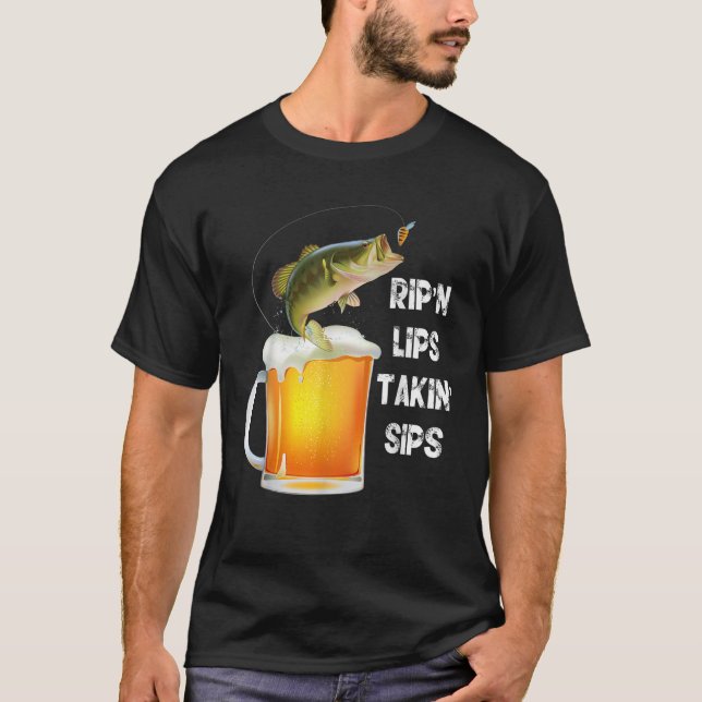 Camiseta Engraçado Rip em Lábios Pegando Pistas de Pesca (Frente)