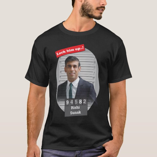 Camiseta Engraçado Rishi Sunak Mugshot O Trava (Frente)