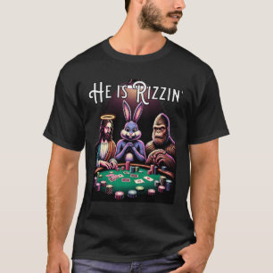 Camiseta Engraçado Rizz Ele É Rizzin Jesus Coelho Da Páscoa