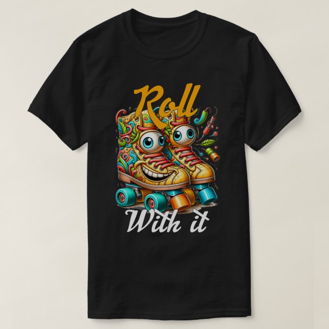 Camiseta Engraçado Roll com ele Rolo de Nova York patinando (Frente do Design)