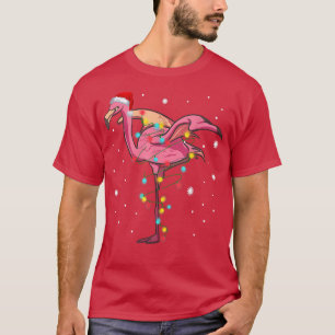 Camiseta Engraçado Rosa Rosa Flamingo, Luzes de Natal Feliz