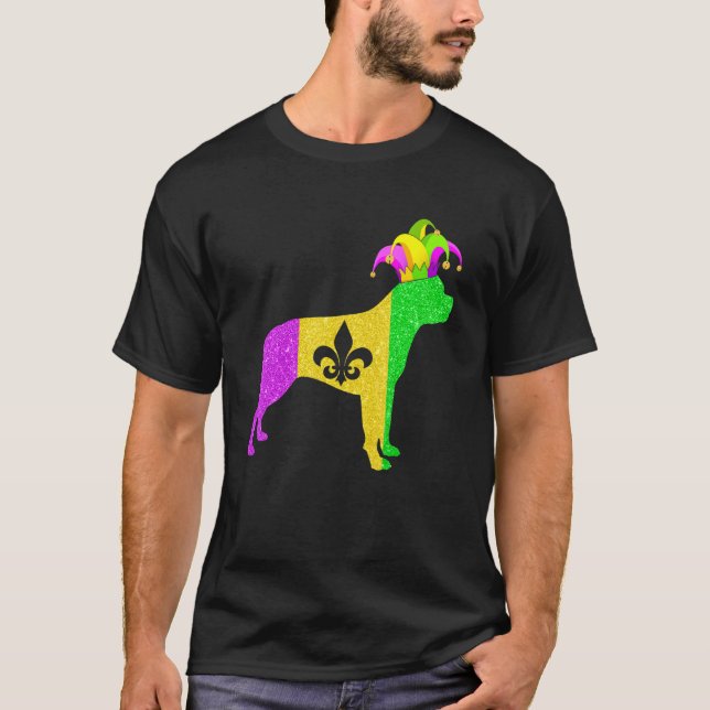 Camiseta Engraçado Rottweiler Cachorro sobrevoado Mardi Gra (Frente)