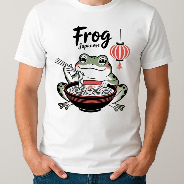 Camiseta Engraçado Sapo Coma Ramen e Rola Arte Telefônica (Criador carregado)