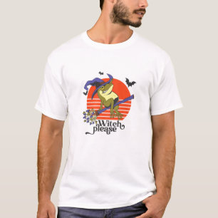 Camiseta Engraçado Sapo de desenho animado com Broomstick H
