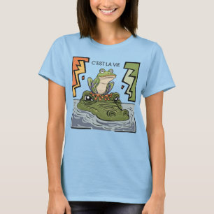 Camiseta Engraçado Sapo sentado no alligador, é a vida