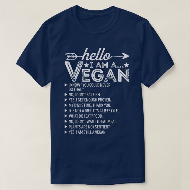 Camiseta Engraçado Sarcástico Vegetariano Olá Sou um Vegan  (Frente do Design)