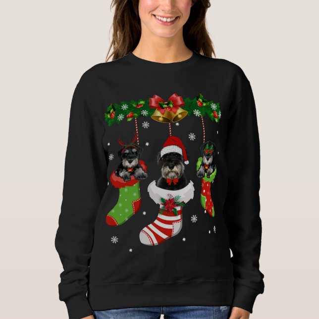 Camiseta Engraçado Schnauzer Árvore de Natal Meias Cão Por  (Frente)