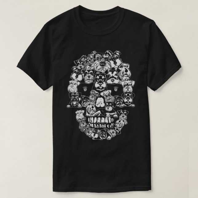 Camiseta Engraçado Schnauzer Cachorro Skeleton Halloween (Frente do Design)