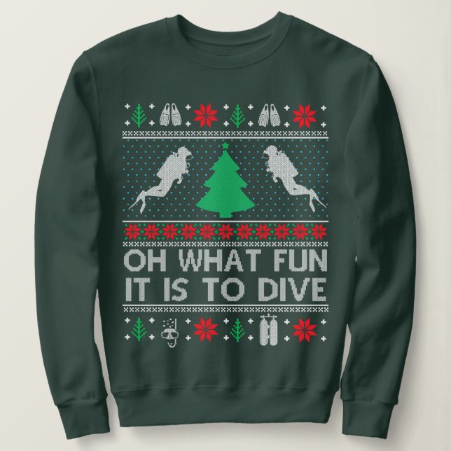 Camiseta Engraçado Scuba Merging Diver Ugly Christmas Xmas (Frente do Design)