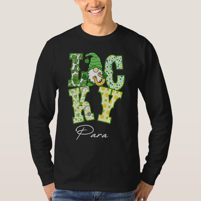 Camiseta Engraçado Shamrock Gnomo Luck Para Dia de São Patr (Frente)