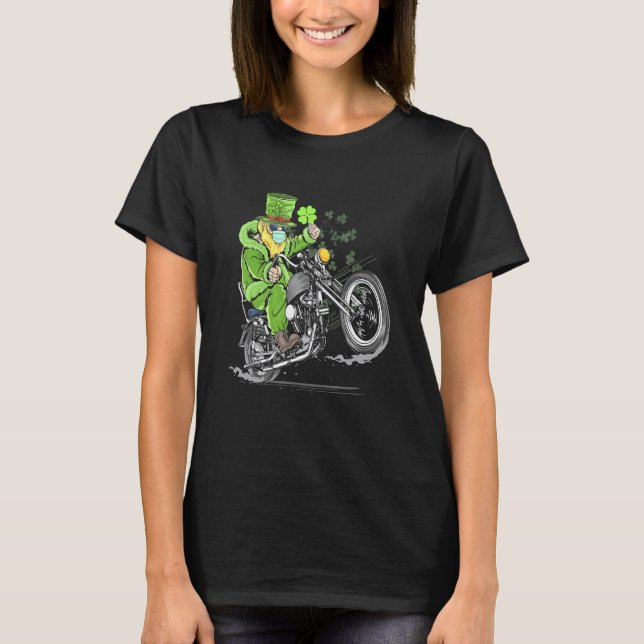 Camiseta Engraçado Shamrock Leprechaun, Rua de motocicleta  (Frente)