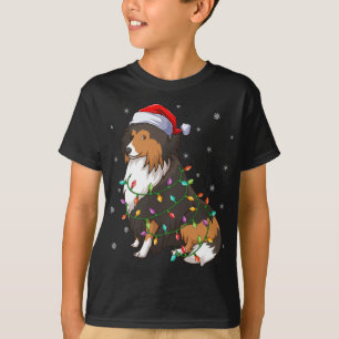 Camiseta Engraçado Sheltie Dog Xmas Lighting Santa Hat Shel