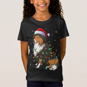 Camiseta Engraçado Sheltie Dog Xmas Lighting Santa Hat Shel