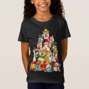 Camiseta Engraçado Shiba Inu Árvore De Natal Luzes Cachorro
