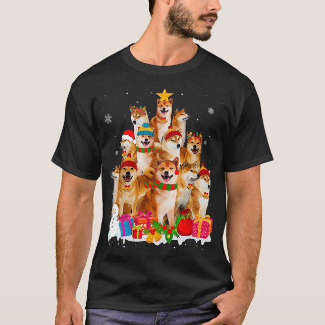 Camiseta Engraçado Shiba Inu Árvore de Natal Pet Dog Dover  (Frente)