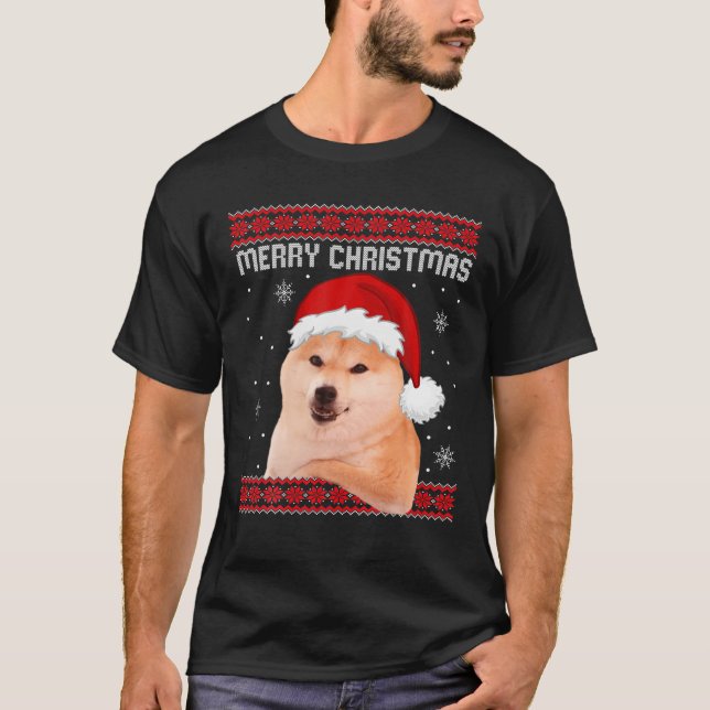 Camiseta Engraçado Shiba Inu Doge Memória de Natal Dogecoin (Frente)